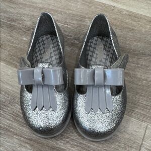 Mini Melissa Silver Glitter Dress Shoes with Bow